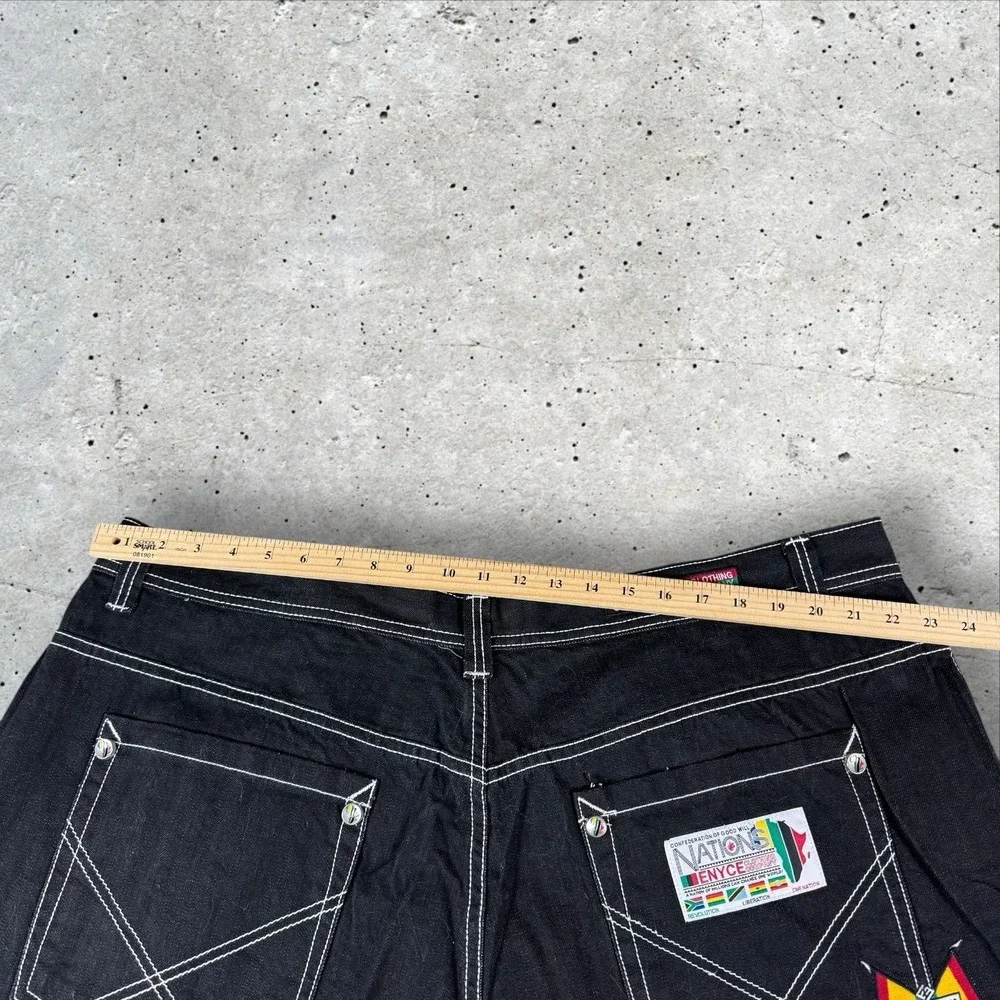 VTG‎ Enyce Shorts Mens 44 Baggy Wide Leg Jean Denim Africa Nations Black Y2K NWT